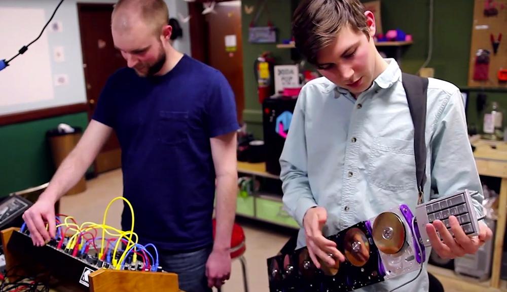 Members of Electric Waste Orchestra perform on their homemade instruments.