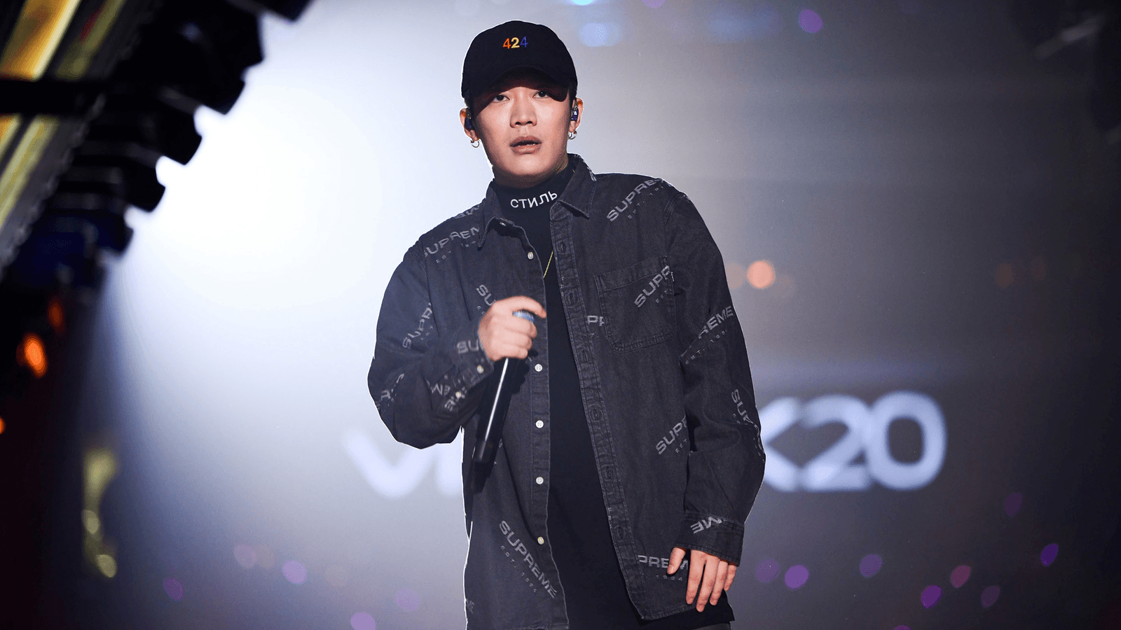 Chinese rap singer Wang Hao, better known by his stage name PG One, performs during a New Year concert in Guangzhou, Guangdong province, China, Jan. 1, 2018. 