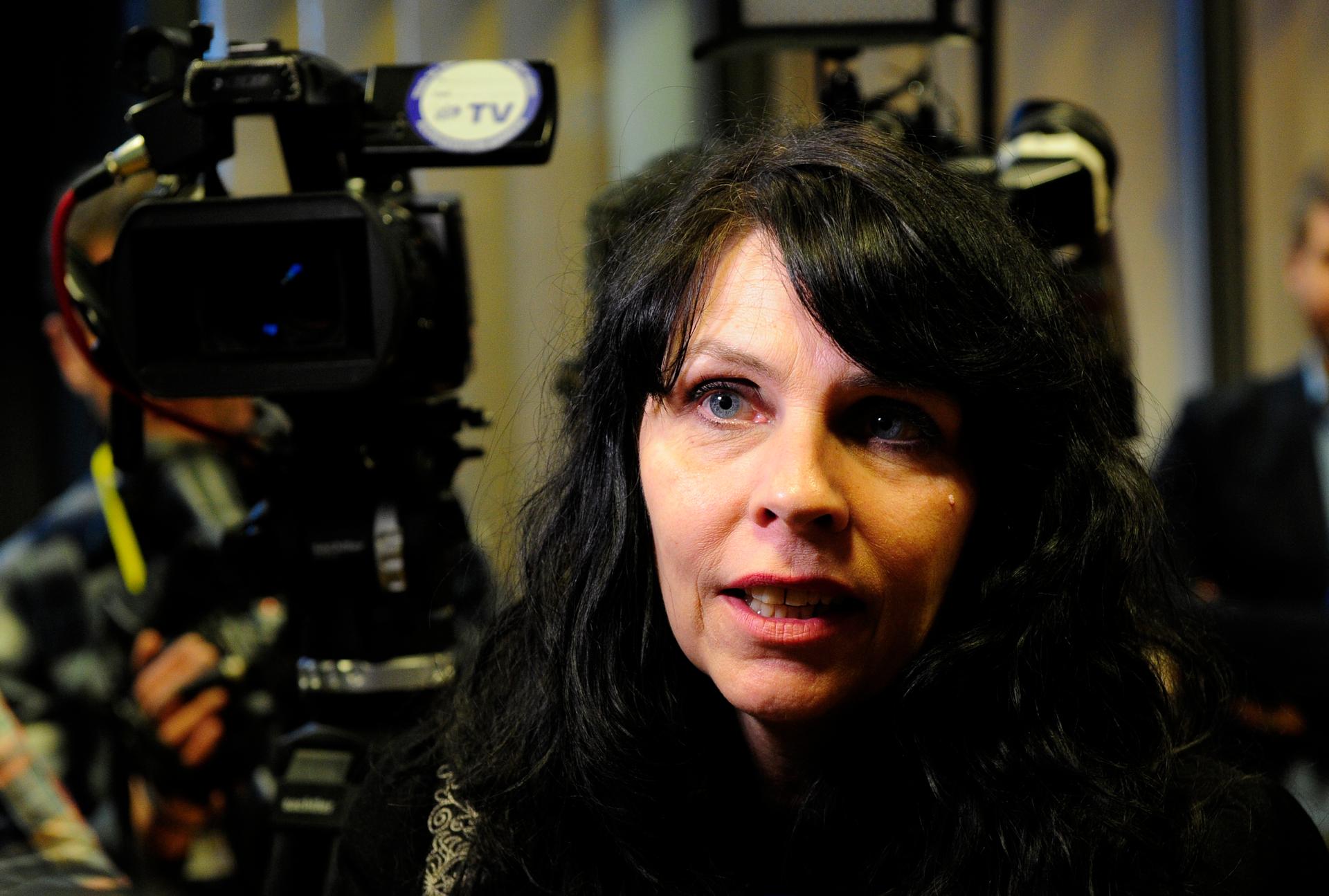 Birgitta Jonsdottir of the Pirate Party speaks in Reykjavik, Iceland on April 6, 2016. 