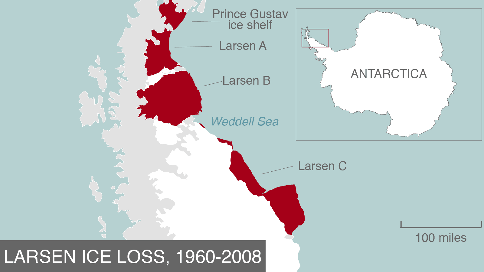 Total ice loss on the Larsen ice shelf, 1960-2008