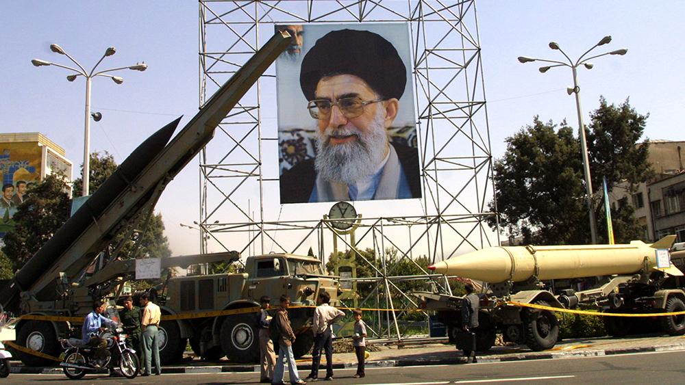 The Iranian military displays missles at Tehran's Baharestan Square to commemorate the 1980-88 Iran-Iraq war.