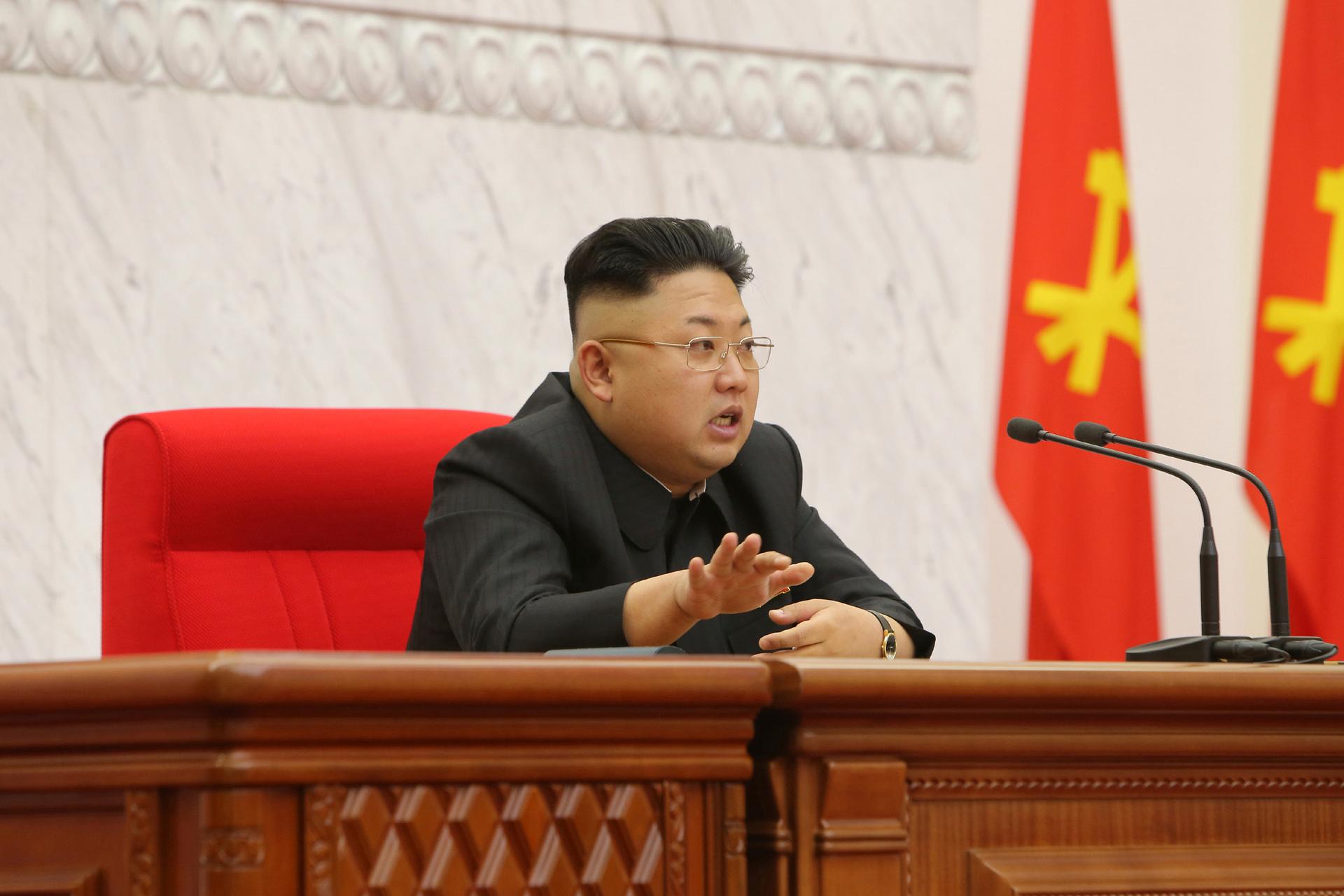 North Korean leader Kim Jong-un presides over a meeting of the Political Bureau of the Workers' Party of Korea's Central Committee in this undated photo released by North Korea's Korean Central News Agency (KCNA) in Pyongyang April 9, 2014.