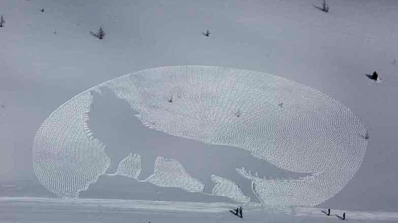 Simon Beck's snow art at Lake Louise, Alberta.