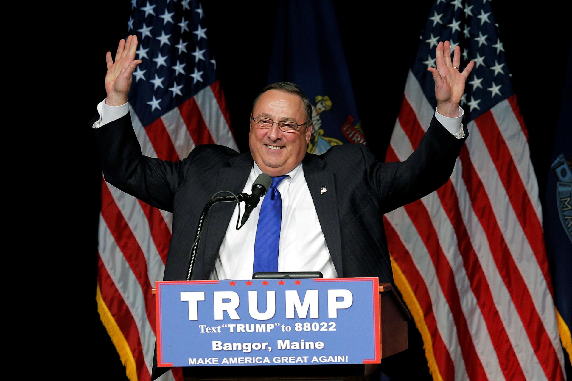 Maine Governor Paul LePage introduces US Republican presidential candidate Donald Trump