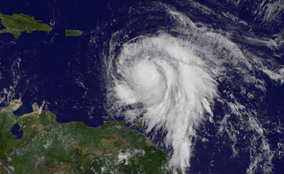 Hurricane Maria is shown in the Atlantic Ocean