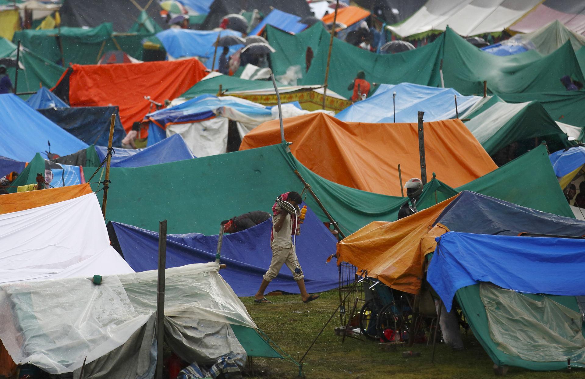 Makeshift shelters in Nepal