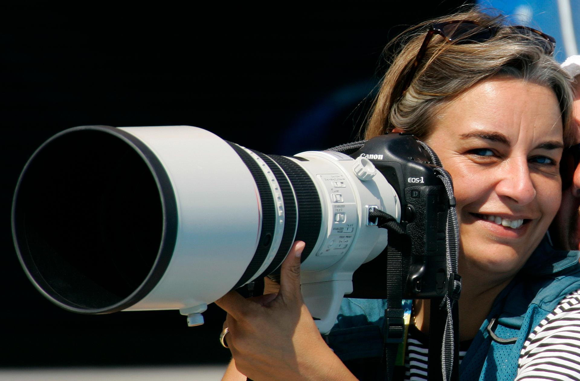 AP photographer Anja Niedringhaus at the 2004 Olympic Games. 