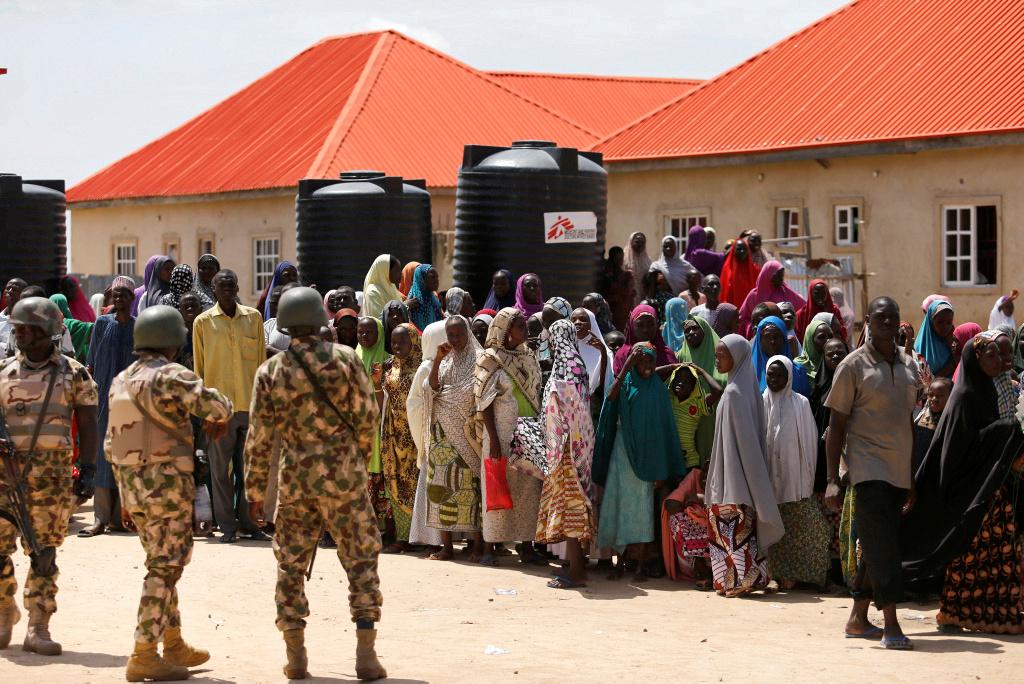 Security officers are seen at the Bakkasi camp for internally displaced people