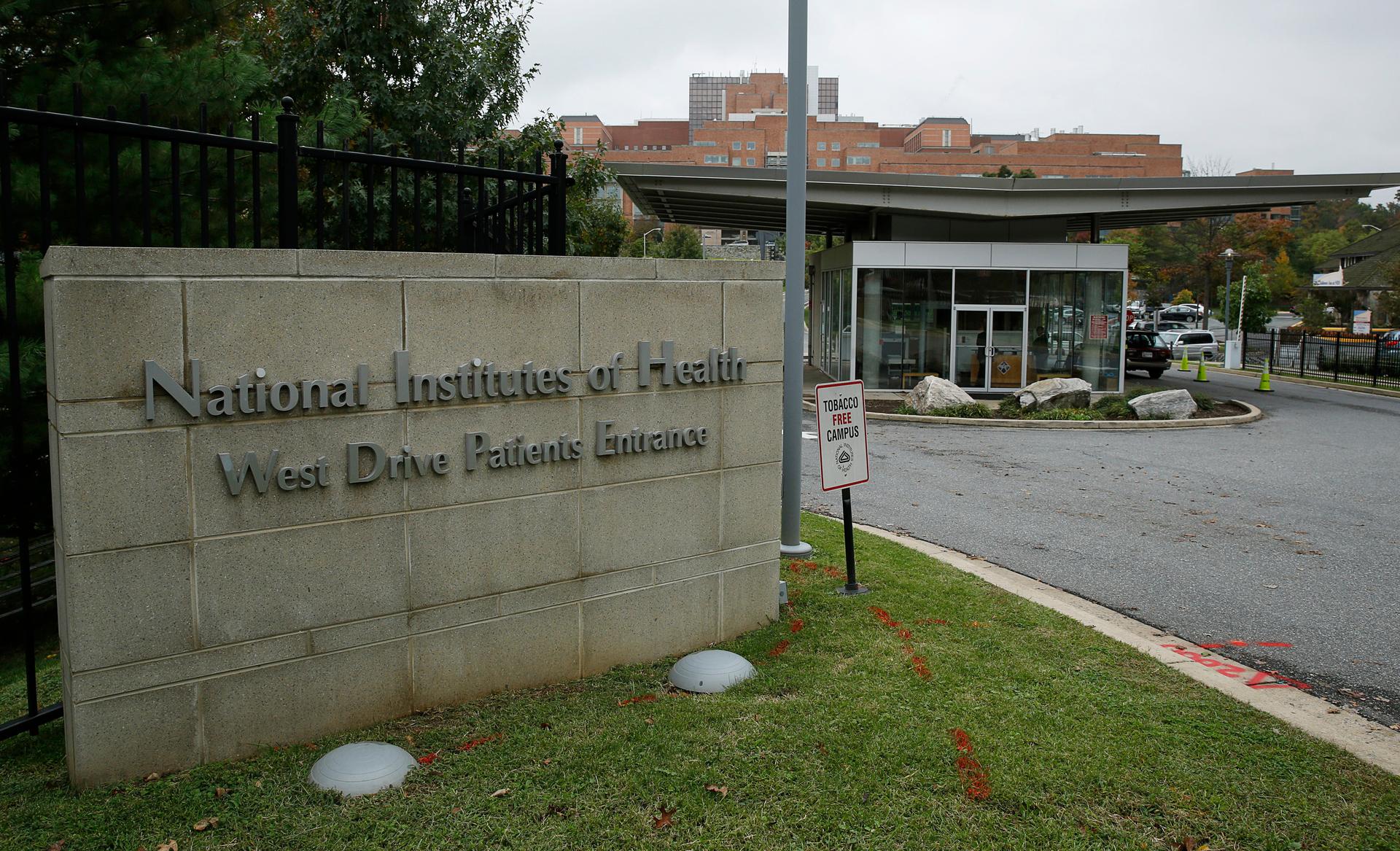 The patient's entrance at the National Institutes of Health is shown in Bethesda, Maryland October 16, 2014.