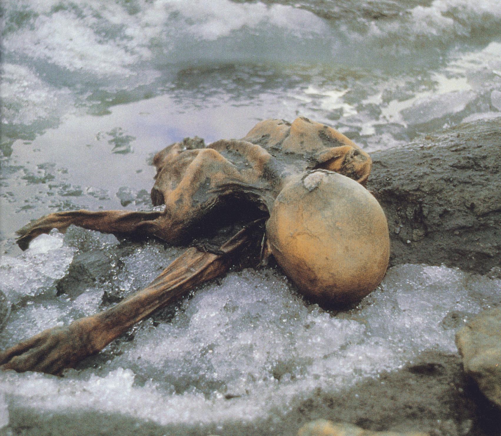 Ötzi the Iceman at the finding place.