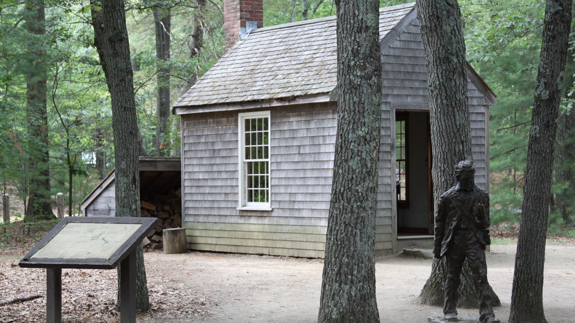 Replica of Henry David Thoreau's cabin at Walden Pond in Concord, Massachusetts.