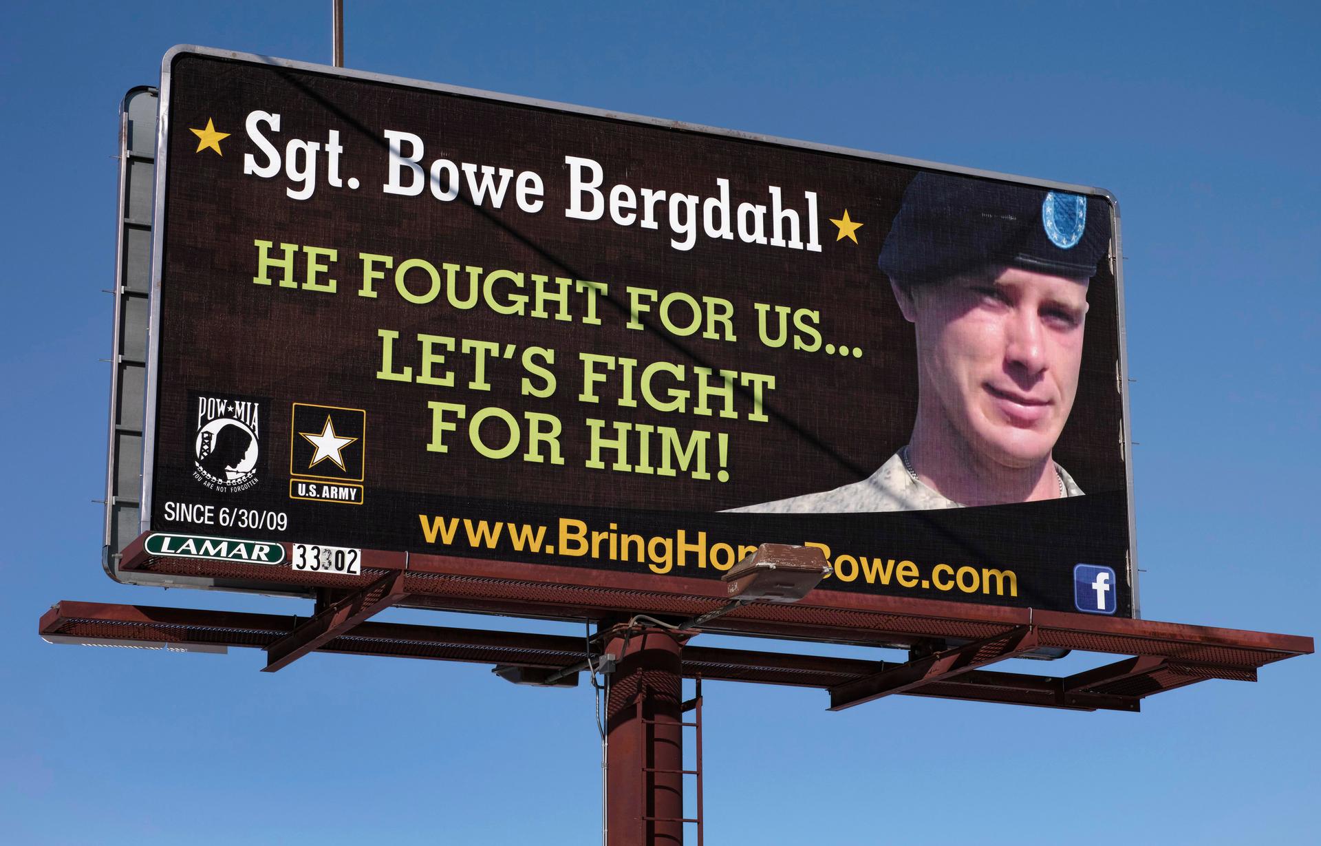 A billboard calling for the release of US Army Sergeant Bowe Bergdahl, held for nearly five years by the Taliban after being captured in Afghanistan, is shown in this picture taken near Spokane, Washington on February 25, 2014. Bergdahl has been released 
