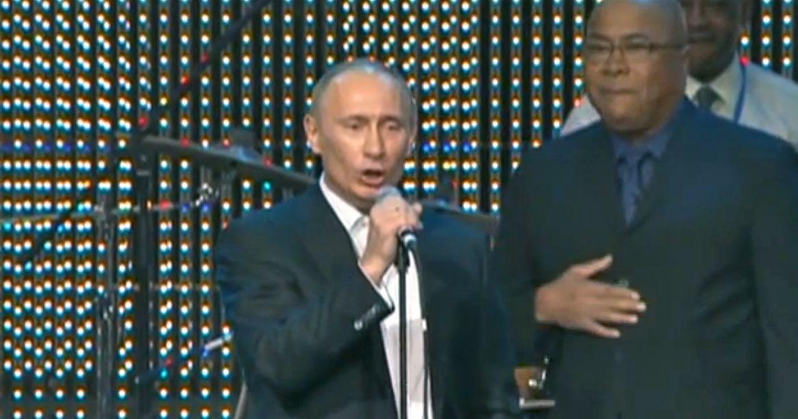 Russian President Vladimir Putin sings "Blueberry Hill" at a fundraiser, 2010