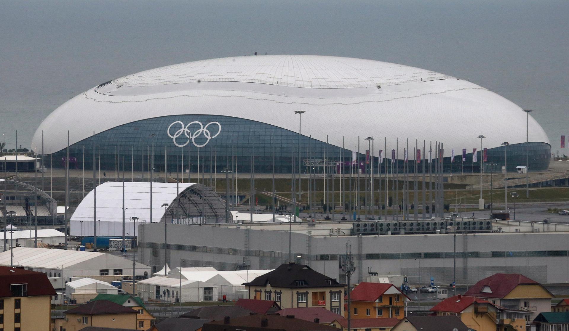 A view of the Bolshoi Ice Palace in the Adler district of Sochi. The building is the hockey venue for the Sochi 2014 Olympics, which begin on February 7th. After the Olympics, it will serve as a sports arena and concert venue.