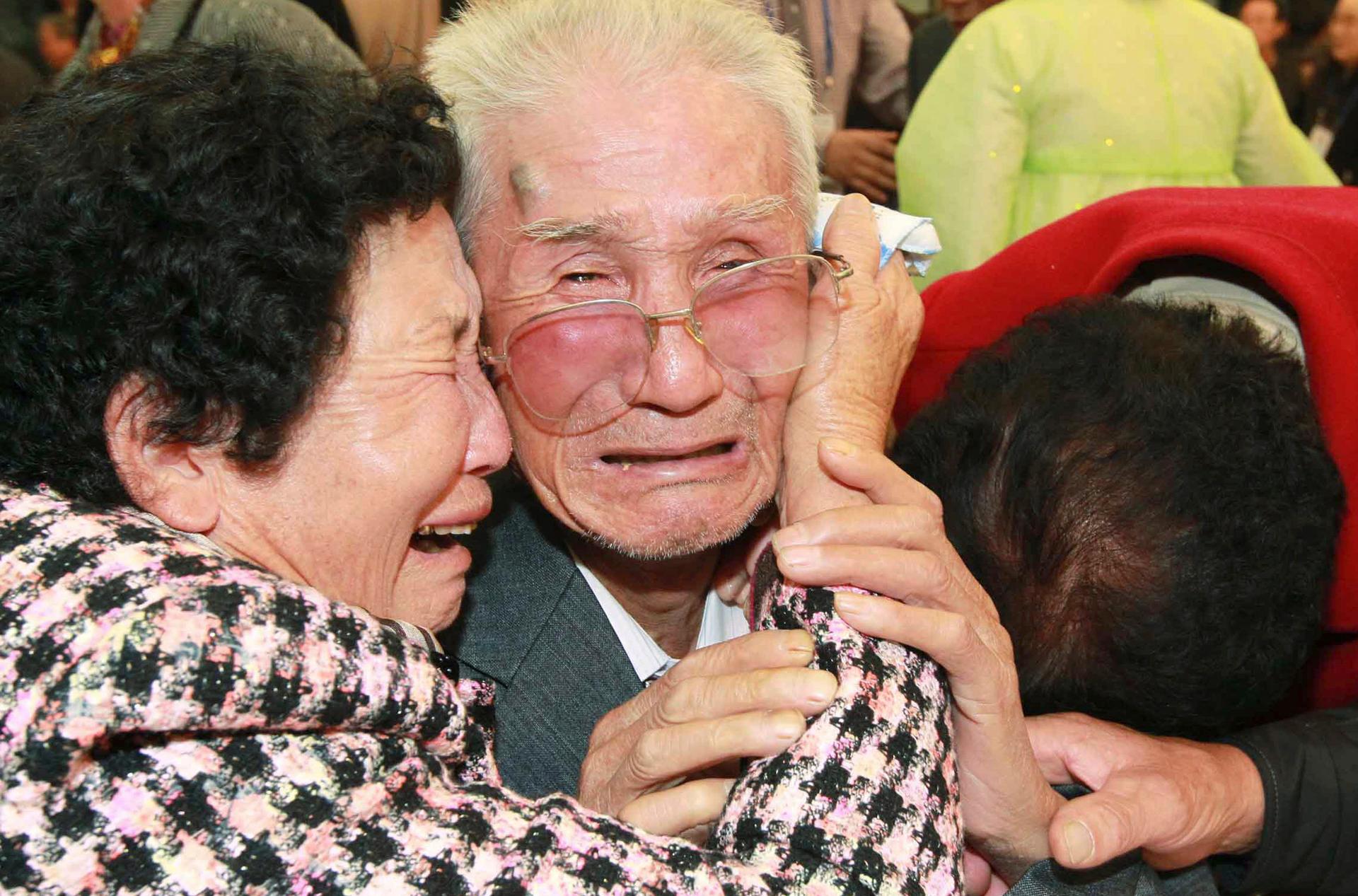 Tearful reunion between families separated by the North and South Korean war.  