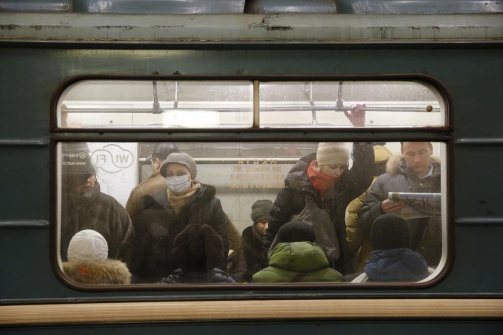 A woman wearing a face mask on the subway in Moscow, Russia, Jan. 28.