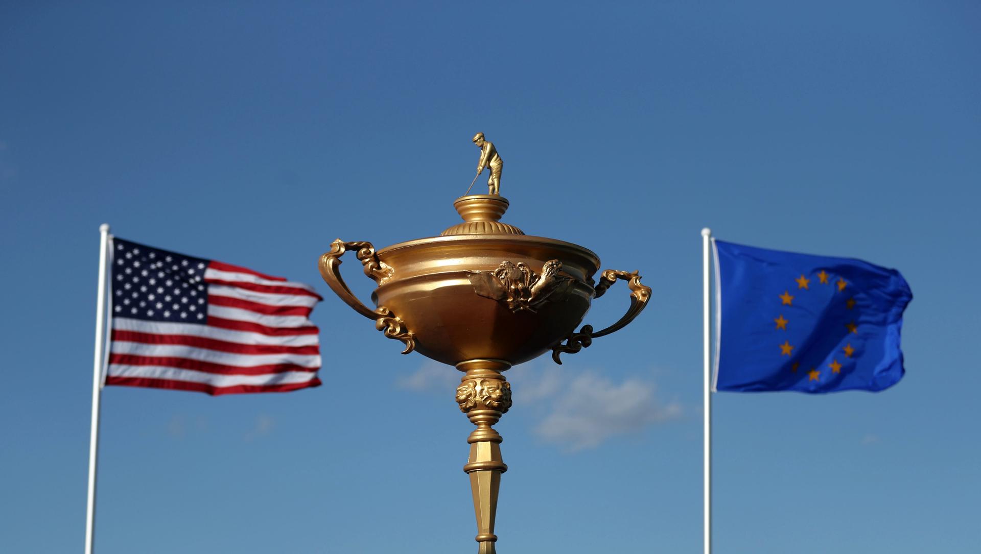 A giant version of the Ryder Cup trophy