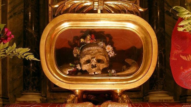 Relics of St. Valentine of Terni at the basilica of Saint Mary in Cosmedin.