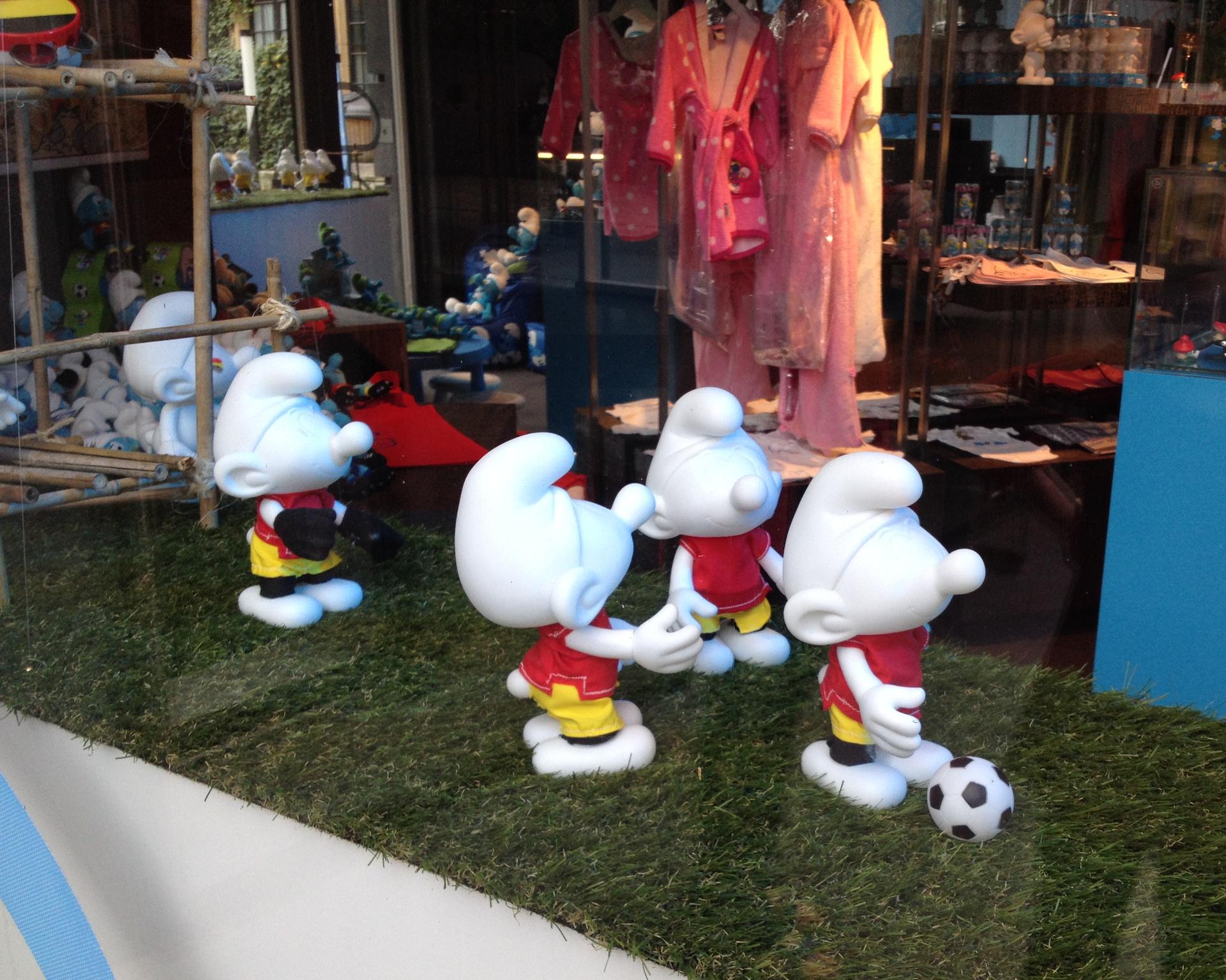 Even the Smurfs, a Belgian favorite, are getting into the soccer act in Brussels