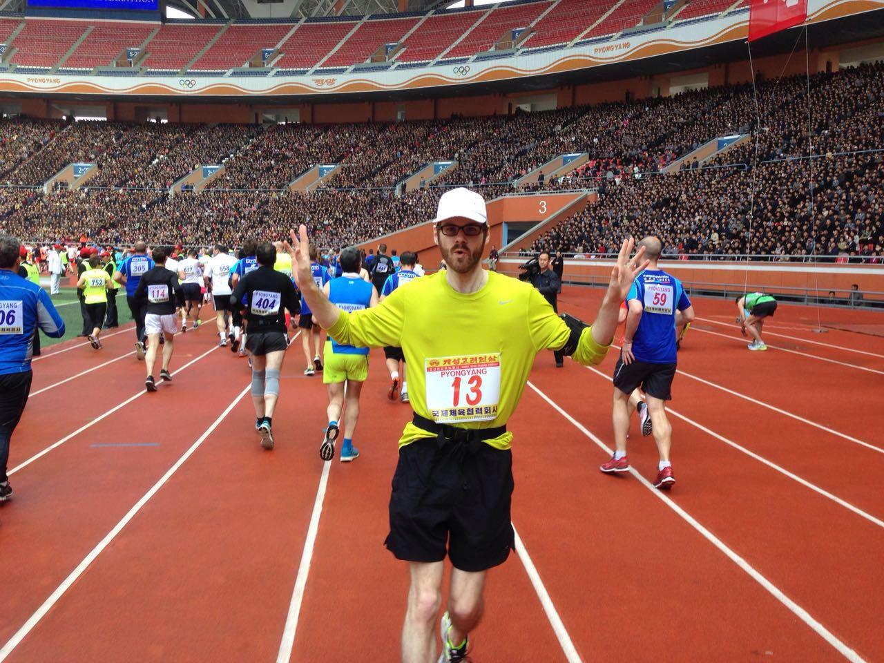 Alec Ash starts the Pyongyang Marathon. April 10, 2016.