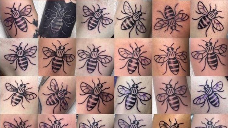 Some of the hundreds of bee tattoos inked at Alchemy Studio in Wigan, Greater Manchester