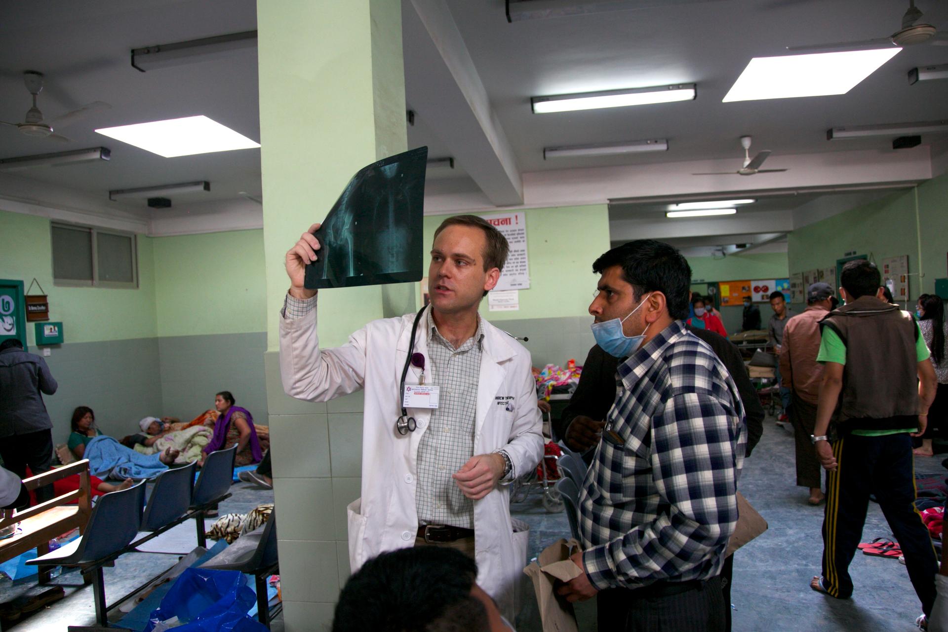 Dr Andrew Trotter at work at the Tribhuvan University Hospital after the earthquake