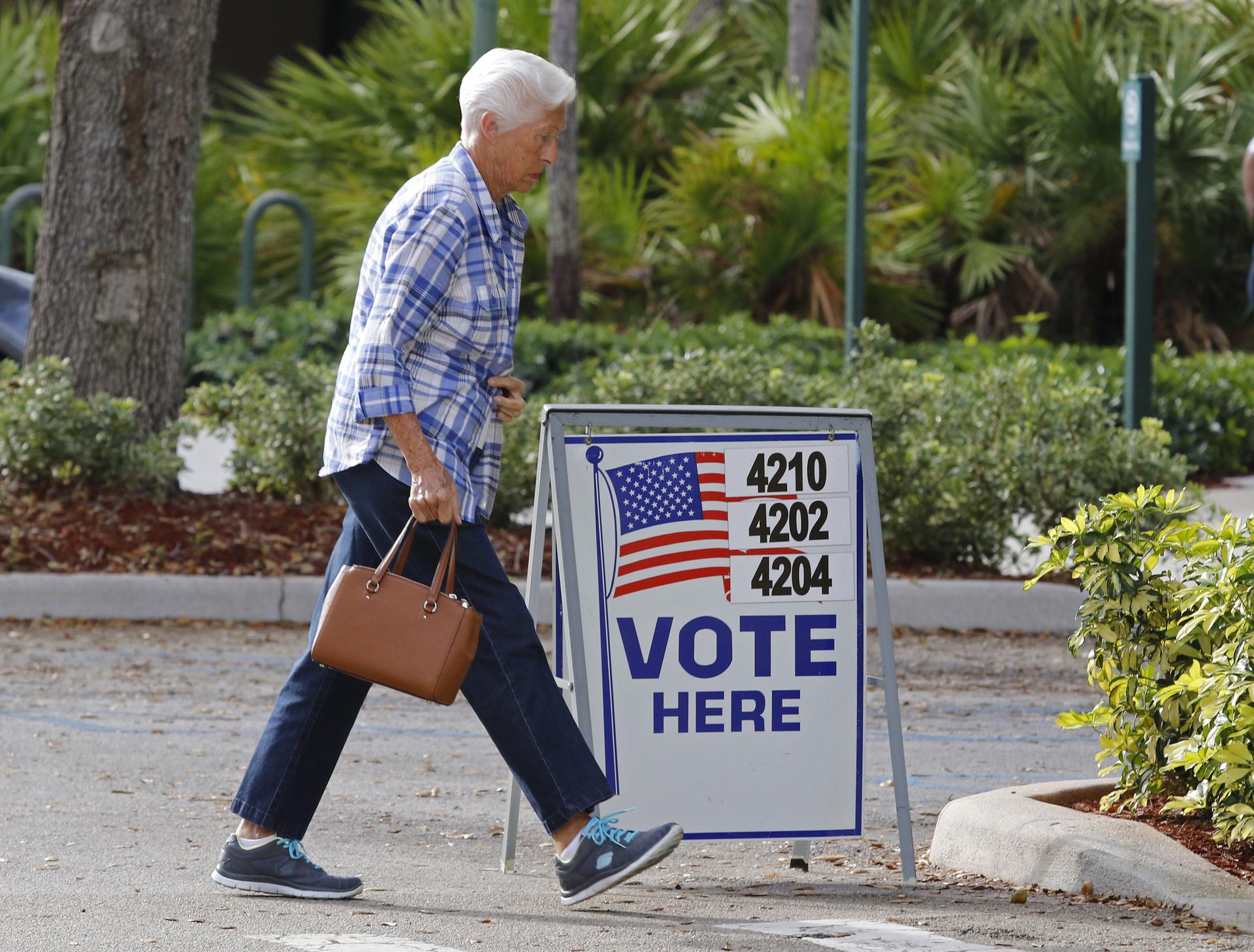 A voter walks to a polling precinct