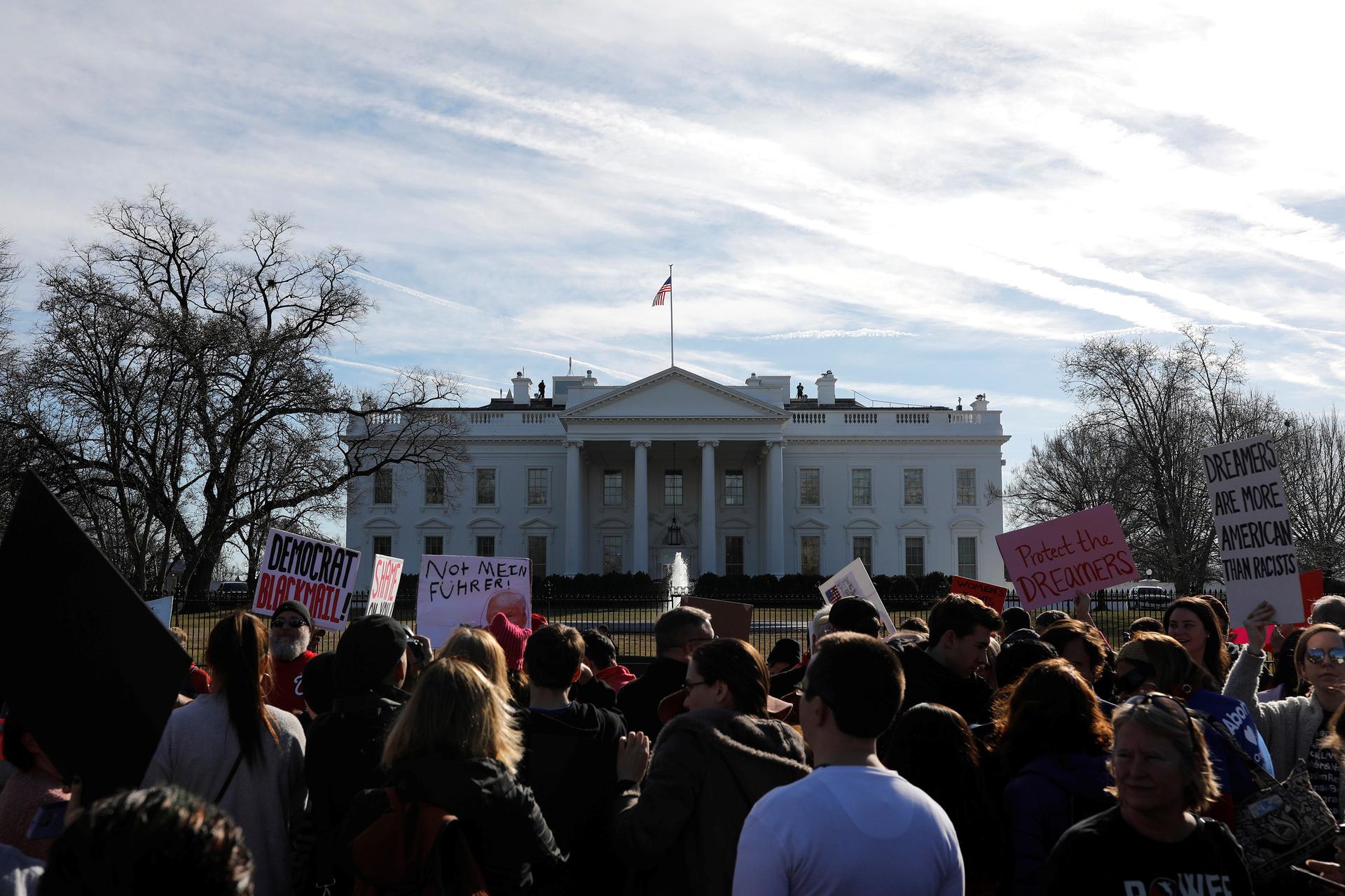People participate in the second annual Women's March outside the White House in Washington