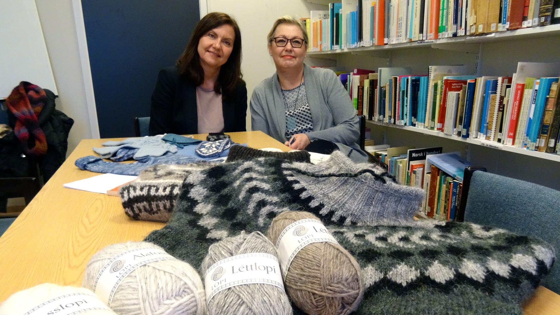 Hulda Hákonardóttir and Guðrún Hannele Henttinen help come up with new Icelandic words as part of the Iceland's knitting language committee.