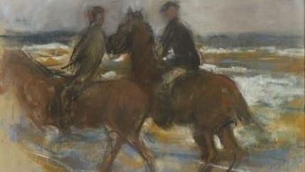Two riders on a beach, Max Liebermann (paper/chaulk drawing) 