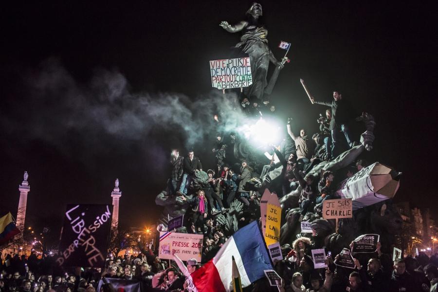 Demonstration against terrorism in Paris, after a series of five attacks occurred across the Île-de-France region, beginning at the headquarters for satirical newspaper Charlie Hebdo. Paris, France, 11 January 2015.