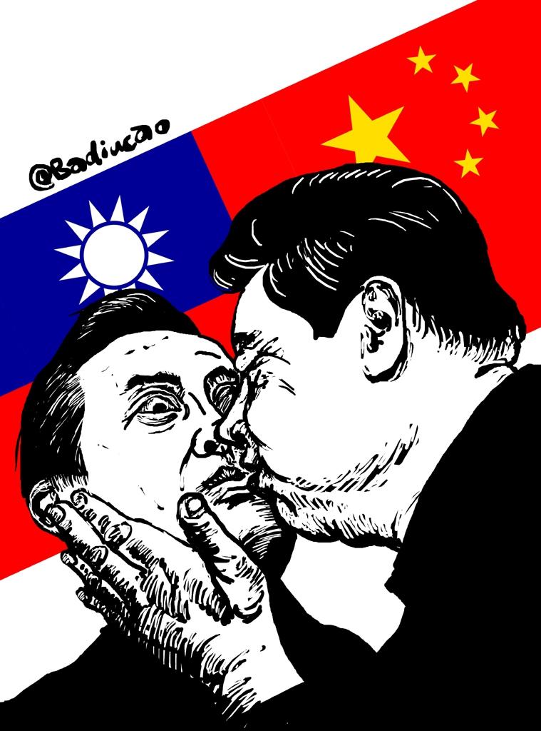 Cartoonist Badiucao shows the presidents of Taiwan and China in a romantic embrace. (Novermber 7th, 2015).