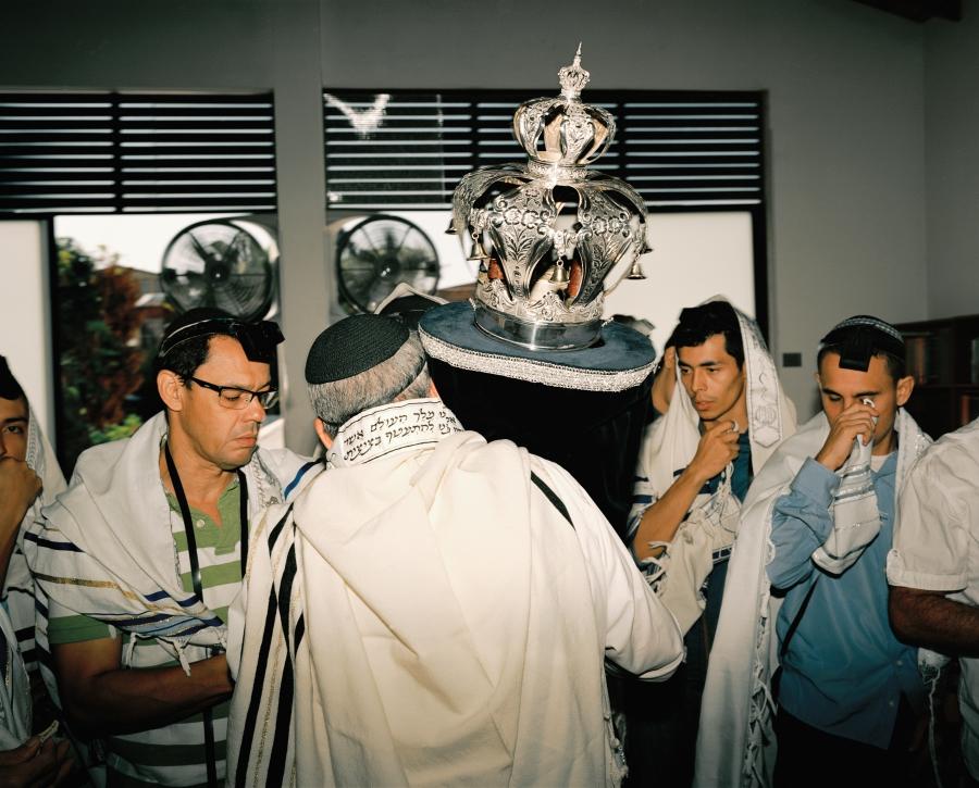 Jewish men in Bello, Colombia carrying the Torah. 