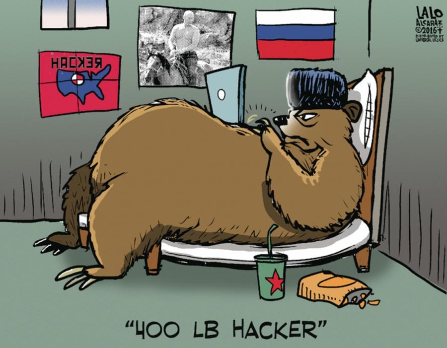 Cartoon showing 400 pound person in Moscow but it's a Russian bear