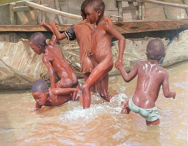 Children playing in water.