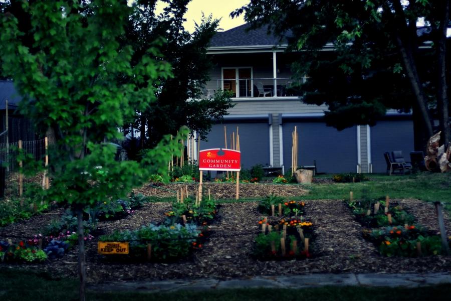 A community garden next to a residence