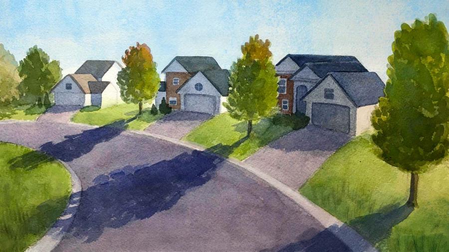 Painting of suburban street