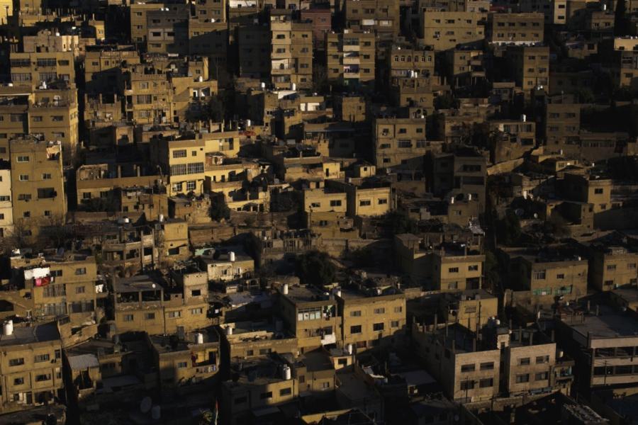 A view of Jabal Al Hussein Camp in Amman, Jordan. Originally built 1952 as a refugee camp for Palestinians fleeing conflict from the Arab-Israeli War, it has morphed into a permanent neighborhood in downtown Amman that houses Syrians and Egyptians, along 