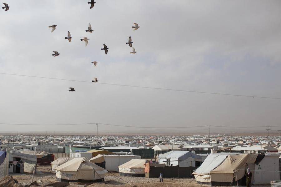 A view of Zaatari refugee camp. First opened on July 23, 2012 as a temporary settlement in Jordan for Syrians fleeing conflict has since turned into a permanent fixture resembling a small city rather than a temporary refugee camp. There is an estimated ov