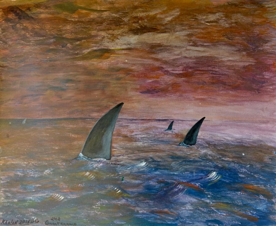 Untitled (Fins in the Ocean) by Khalid Qasim.
