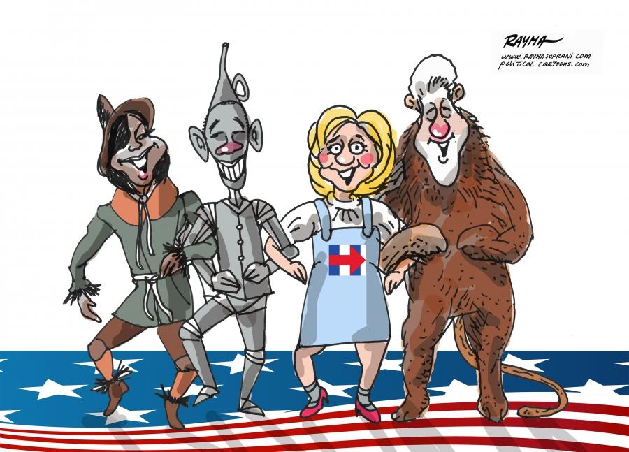 Scarecrow, Tin Man, Lion and Dorothy swapped out as both Clintons, Barack and Michelle