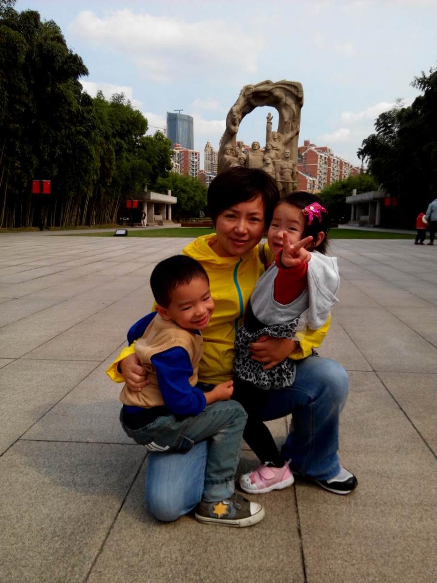 Christina Wang and her two children.