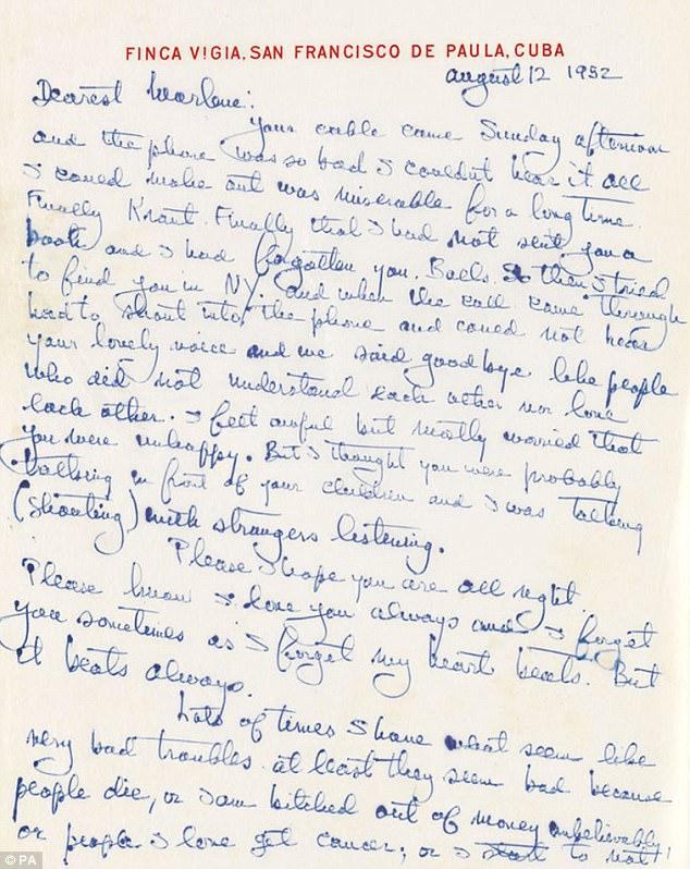 Ernest Hemingway's letter to Marlene Dietrich, in which he says "I always love you and admire you."