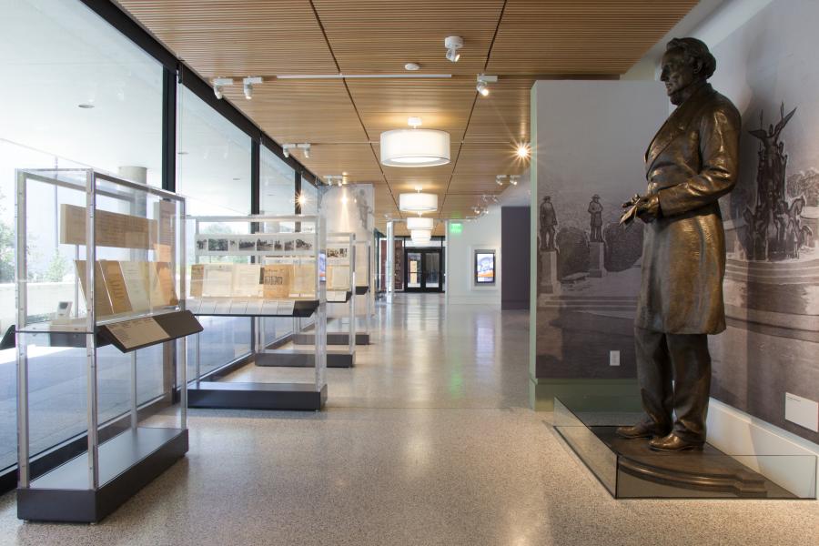 Jefferson Davis stands in his new home at the Dolph Briscoe Center for American History
