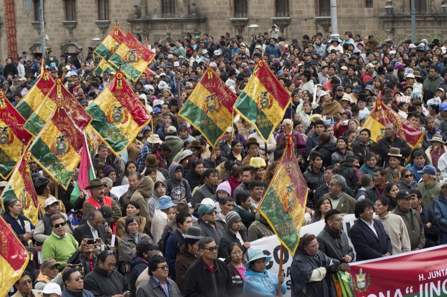 Thousands protest in La Paz's San Francisco square on Nov. 29 over widespread water shortages in the Bolivian city.