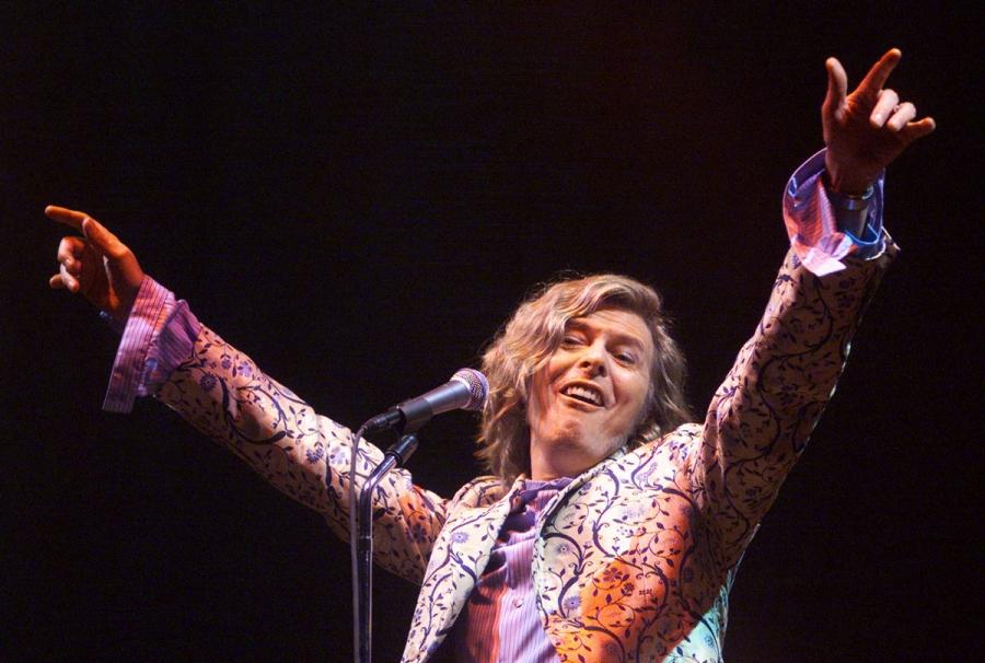 David Bowie headlines at the Glastonbury Festival, June 2000. It was Bowie's first time at Glastonbury since 1971, when the event was only in its second year.