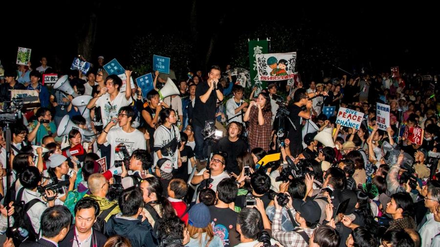 Aki Okuda, leading a chant at a SEALDs protest. It's become one of the biggest activist movements in Japan ever.