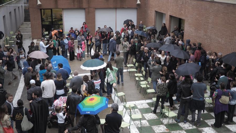Voters attend a school polling station in northern Barcelona to participate in an outlawed independence referendum.