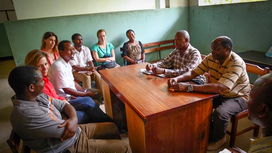 The Predict team meets with the head of a rural health clinic in the Kilombero Valley. Predict hopes to make rural clinics like this one early detection centers for new viruses.