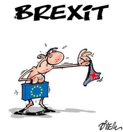 The EU hands Britain its speedo bathing suit back.. Suit is UK flag. 
